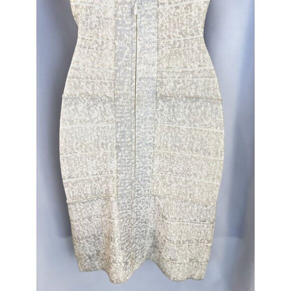 Herve Leger Beige Silver V-Neck Bandage Dress $1290 - Picture 9 of 13